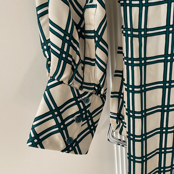 Zara Green and White Windowpane Silk Midi Dress XS - Picture 3 of 6
